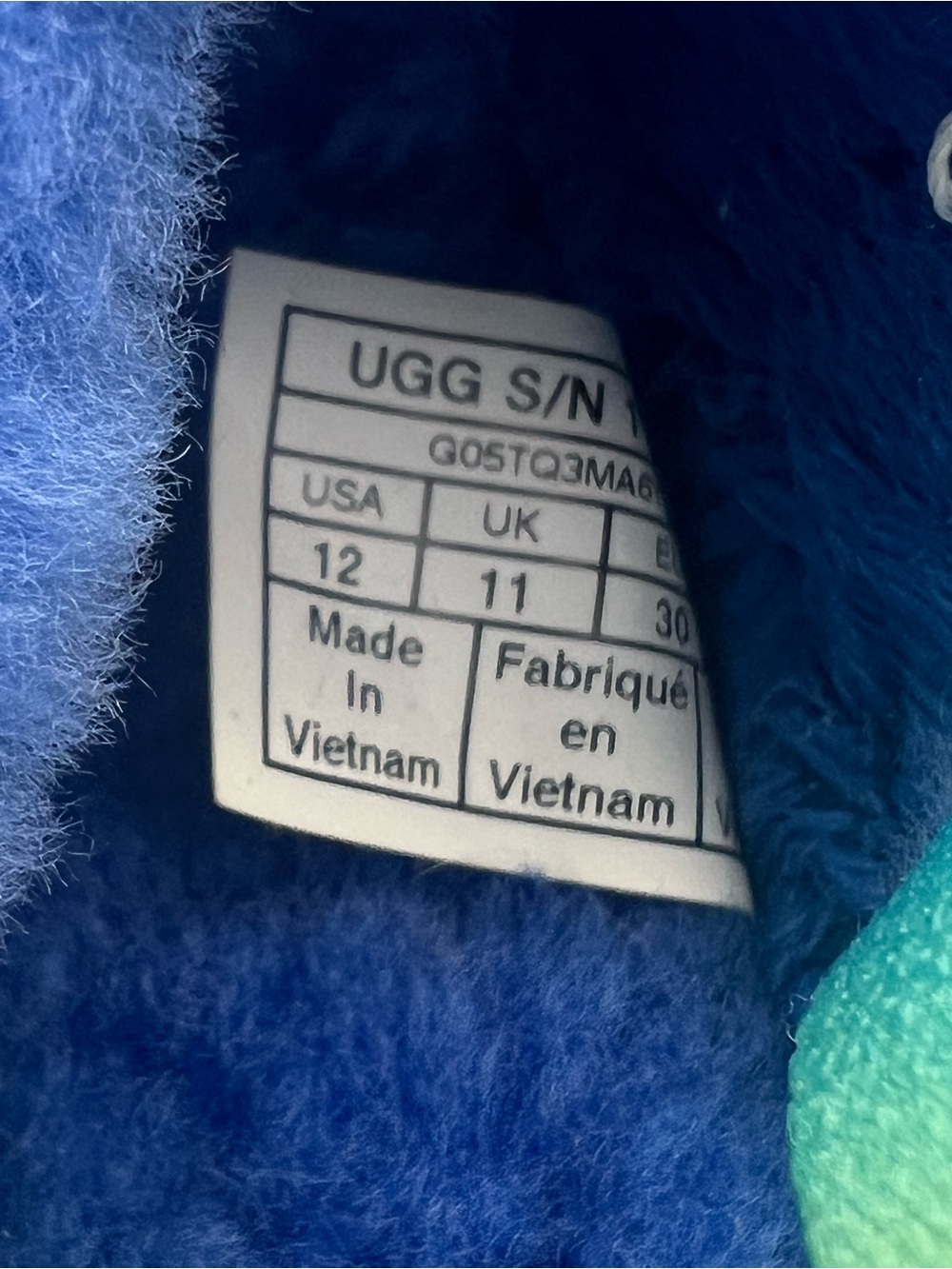 UGG kids size 12 fluff yea slippers blue sandals shearling fluffy slip on shoes - Picture 6 of 6